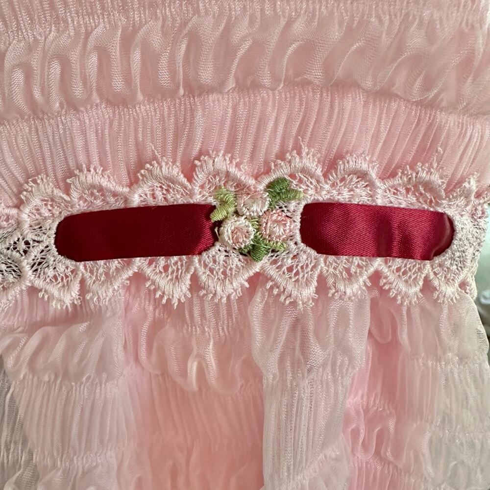 Vintage 1960's Juniors Formal Pink & Burgundy Long Dress Velvet & Nylon Size 7/8 - Picture 11 of 13